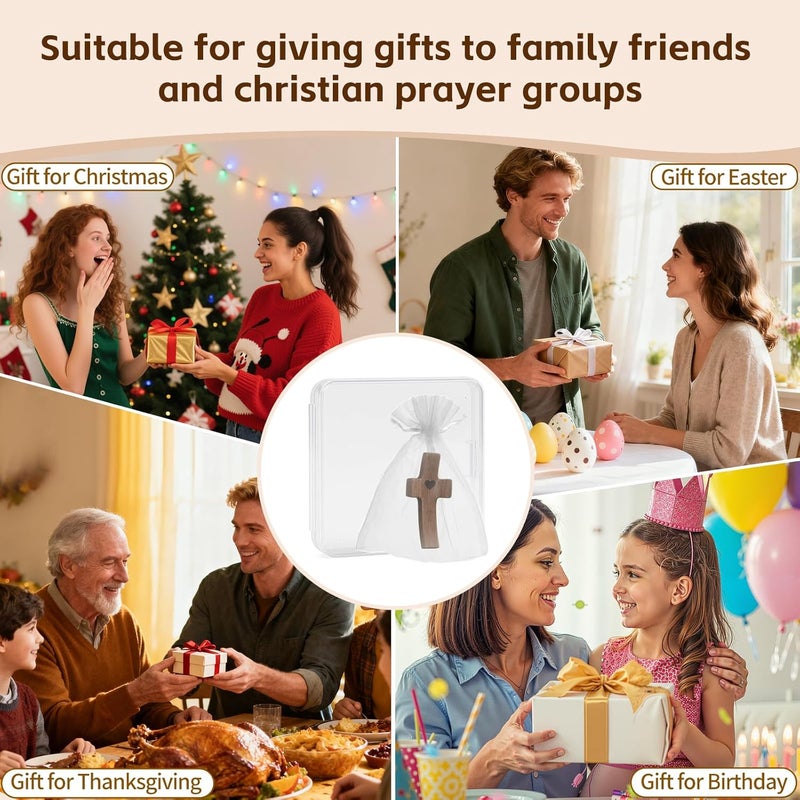 OOTDSE Wooden Cross Fidget for People with Anxiety Relief Handheld Small Pocket Cross Prayers Encouragement Christian Religious Gift for Adults/Teens/Elderly on Christmas/Easter,etc(20 Pcs) - Image 5